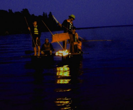 Night Fishing at Drummond Island with birch bark torches at the Great Lakes Traditional Arts Gathering.