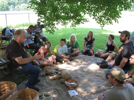 Primitive Pursuits campers enjoyed a day of using atlatls, making atlatls and darts and learning how to make stone tools with hafting resin. 
